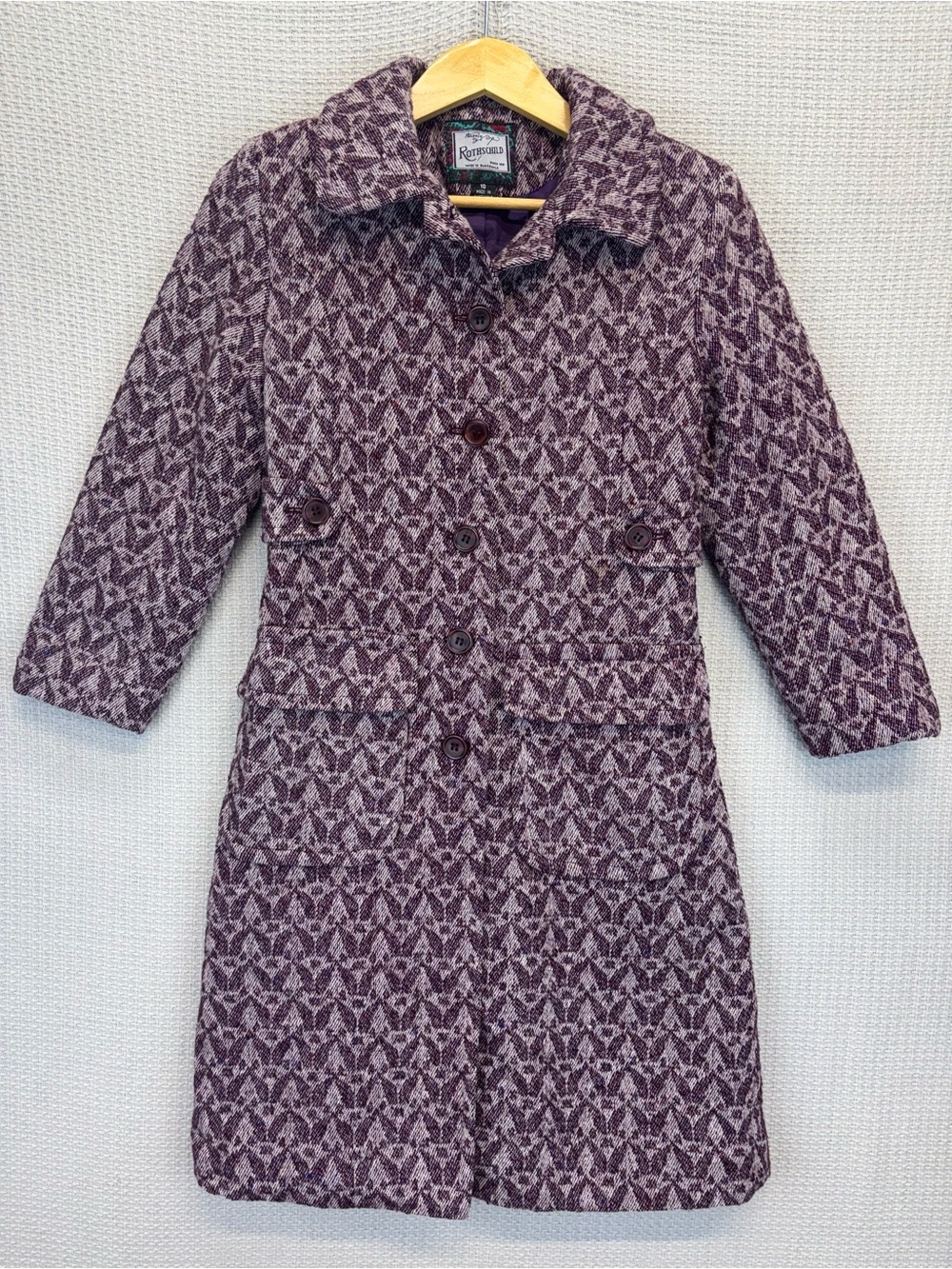 Vintage Rothschild Girls 10 Purple Butterflies Woven Button Down Jacket Coat EUC